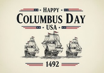 Illustration of happy columbus day vintage design isolated on white background