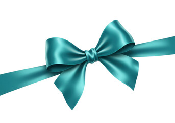 Isolated turquoise gift bow on a ribbon for holiday wrapping, present decoration, package