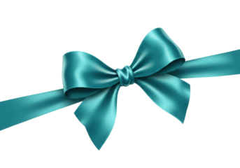 Isolated turquoise gift bow on a ribbon for holiday wrapping, present decoration, package