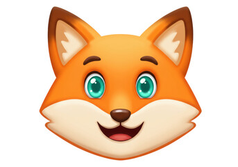 Isolated cartoon fox face, friendly and happy, joyful animal icon with cute features