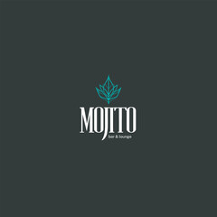 Craft cocktail bar logo design with elegant typography and mint leaf icon perfect for branding a modern lounge or restaurant concept