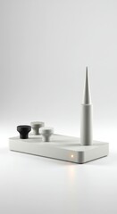 Minimalist Abstract Display with Conical and Knob Shapes on White Background