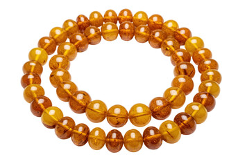 Isolated amber bead necklace, round gemstone jewelry, natural beauty, spiritual gift, warm tones