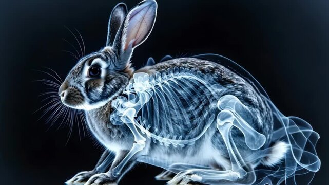 X-Ray Analysis of a Rabbit Showing Internal Structure and Bone Framework in Detailed View