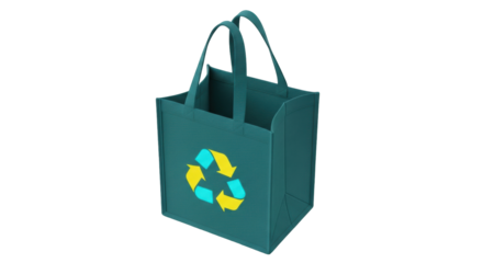 Isolated blue tote bag with recycle icon for shopping, waste reduction, and sustainability