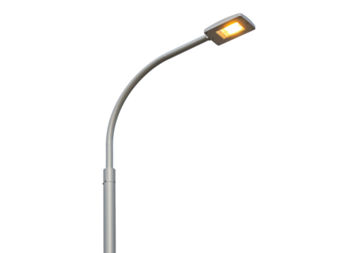 Isolated LED street light with silver pole and bright lamp for public lighting solutions