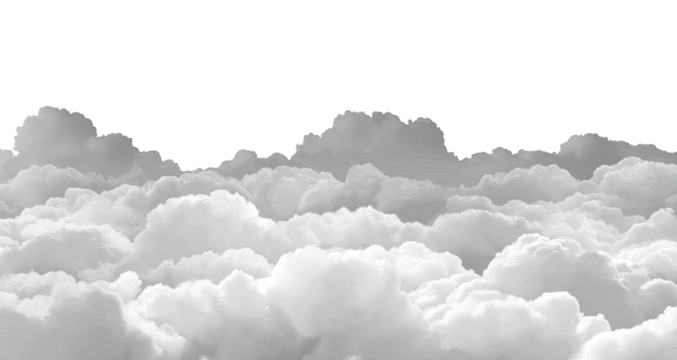 Realistic image depicting a dense, fluffy layer of clouds set against a black backdrop