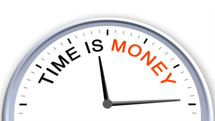 Time is money concept illustrated on a clock, symbolizing productivity, efficiency, business, finance, task management, and schedule, with a clean minimal illustrative design