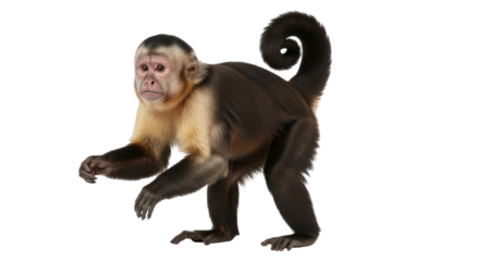 Isolated Capuchin Monkey Standing on All Fours and Looking Ahead Curious and Focused