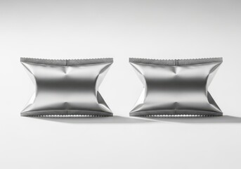 Two identical silver snack packages are presented sidebyside on a plain white background