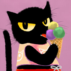 Black cat is ice cream 