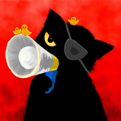 Angry cat holding a megaphone 