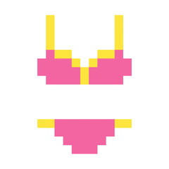 A pixel art representation of a pink and yellow bikini, resembling a retro video game graphic, isolated on transparent background