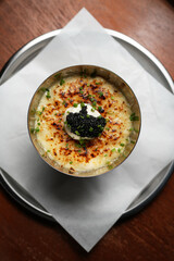 Gourmet Gratin with Caviar, close-up