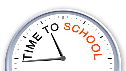 Time to school concept illustrated on a clock, symbolizing learning, education, routine, punctuality, and productivity, capturing the start of the school day with a clean minimal illustrative design