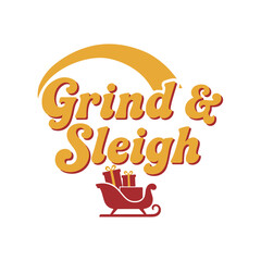 Festive grind and sleigh illustration with gifts and a winter theme