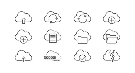Set of cloud computing icons isolated on white background in line style
