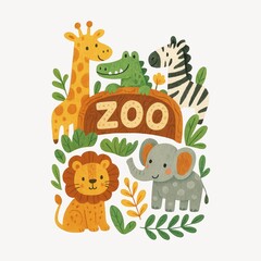 Cute zoo animals illustration