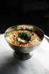 Gourmet Gratin with Caviar, close-up