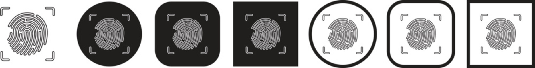 Fingerprint scan icon set, collection and group in flat and line style vector illustration, biometric security symbol bundle with identity, touch ID, login and authentication synonyms