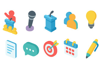 Business, communication 3d icon set. Office, presentation, strategy icons collection