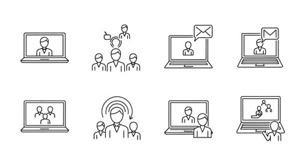 Online meeting icons isolated on white background for virtual communication