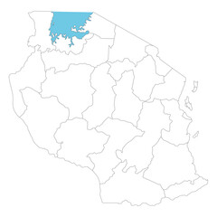 Tanzania map regions with Victoria Lake. Map of Tanzania regions in white color