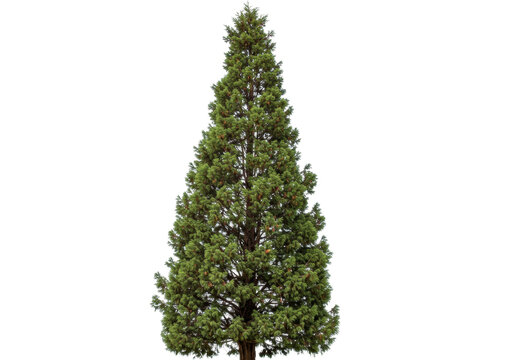 Isolated sequoia tree against clear sky with lush green foliage in springtime weather