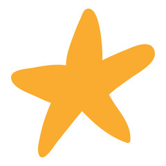 Fototapeta premium Five pointed yellow star isolated on transparent. Hand drawn flat vector illustration. Traditional Christmas, New Year, seasonal design element, holiday clip art. Starry sky, space, cosmos, galaxy