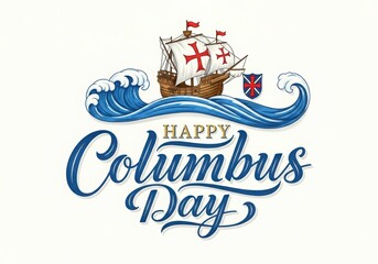 Illustration of happy columbus day greeting card isolated on white background
