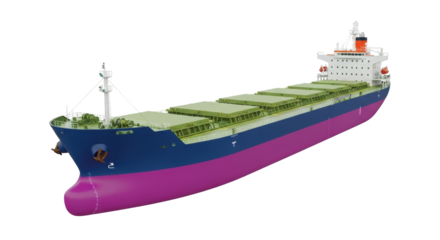 Isolated perspective view of a cargo ship container transport vessel for sea freight