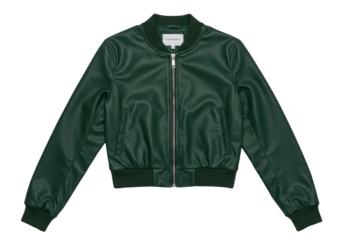 Isolated leather bomber jacket, in dark-green tone, casual spring fashion for modern young adults