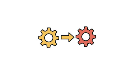 Two gears connected by an arrow isolated on white background