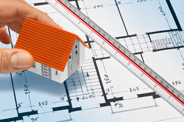 BUILDING PERMIT DOCUMENT WITH ARCHITECTURAL BLUEPRINT of an old