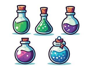 Halloween Cute Potion Bottle Set &ndash; Blue and Green Elixirs for Spooky Design