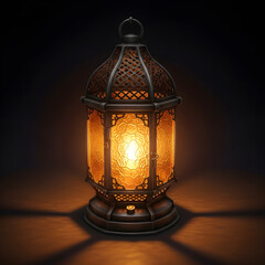 Vintage Ornate Lantern Glowing Warmly in Darkness
