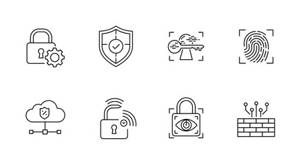 Security and privacy icons isolated on white background for data protection