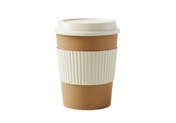 Isolated brown paper coffee cup with lid and corrugated sleeve for coffee or other drink