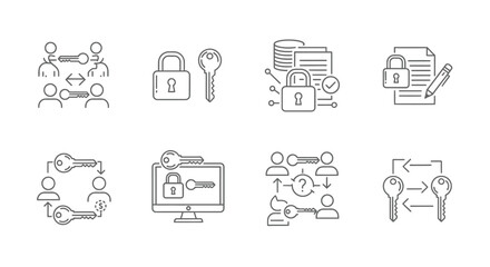 Set of key exchange icons isolated on white background for web design