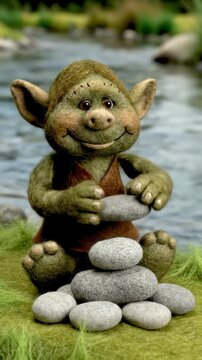 Cute Troll Doll Stacking Stones by Riverbank