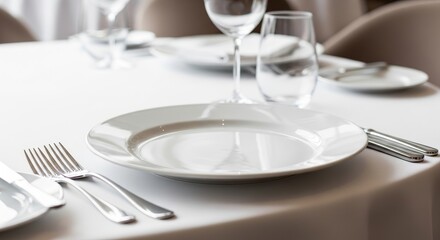 Tableware plate glass restaurant fork knife elegant dining setting food catering service luxury