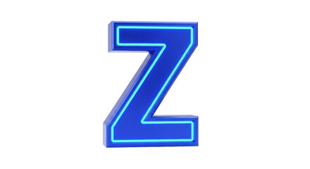Isolated 3D Blue Letter Z with Neon Outline, Futuristic Typography Element in Rendered Style