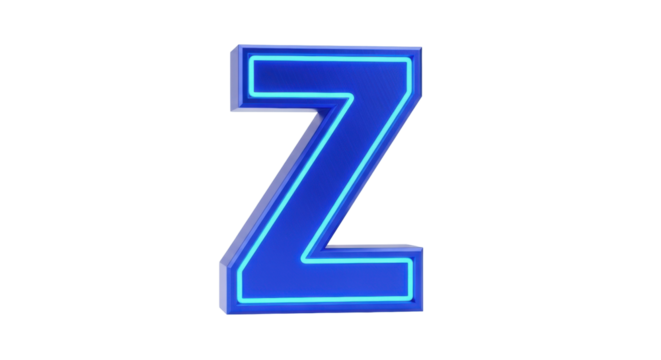 Isolated 3D Blue Letter Z with Neon Outline, Futuristic Typography Element in Rendered Style