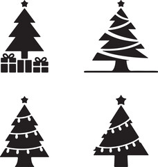 Obraz premium Assortment of Holiday Tree Shapes Design Silhouettes Black and White Graphic Element for Holiday Season Decorations and Gift Presentation