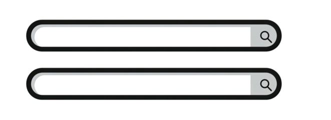 Two horizontal white search bars with magnifying glasses on a black background, for website search