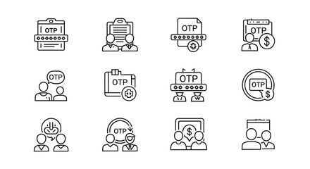 One time password line icons set, outline vector symbol collection, linear style