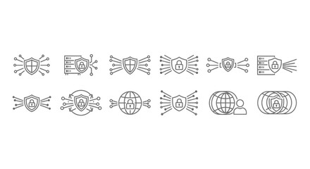 Cyber security line icons set isolated on white background, vector illustration