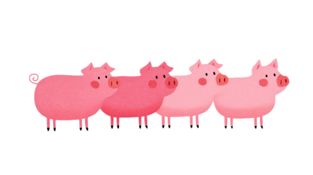 Cute Set of Four Simple Pink Pigs with Curly Tails for Fun Illustrations - Powered by Adobe