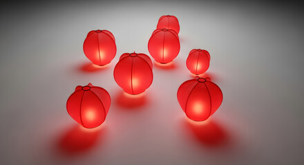 Photography of Glowing Red Lanterns on Neutral Background, Serene and Abstract Mood