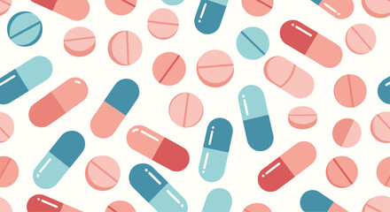 A collection of colorful pills and capsules scattered across a white surface.
